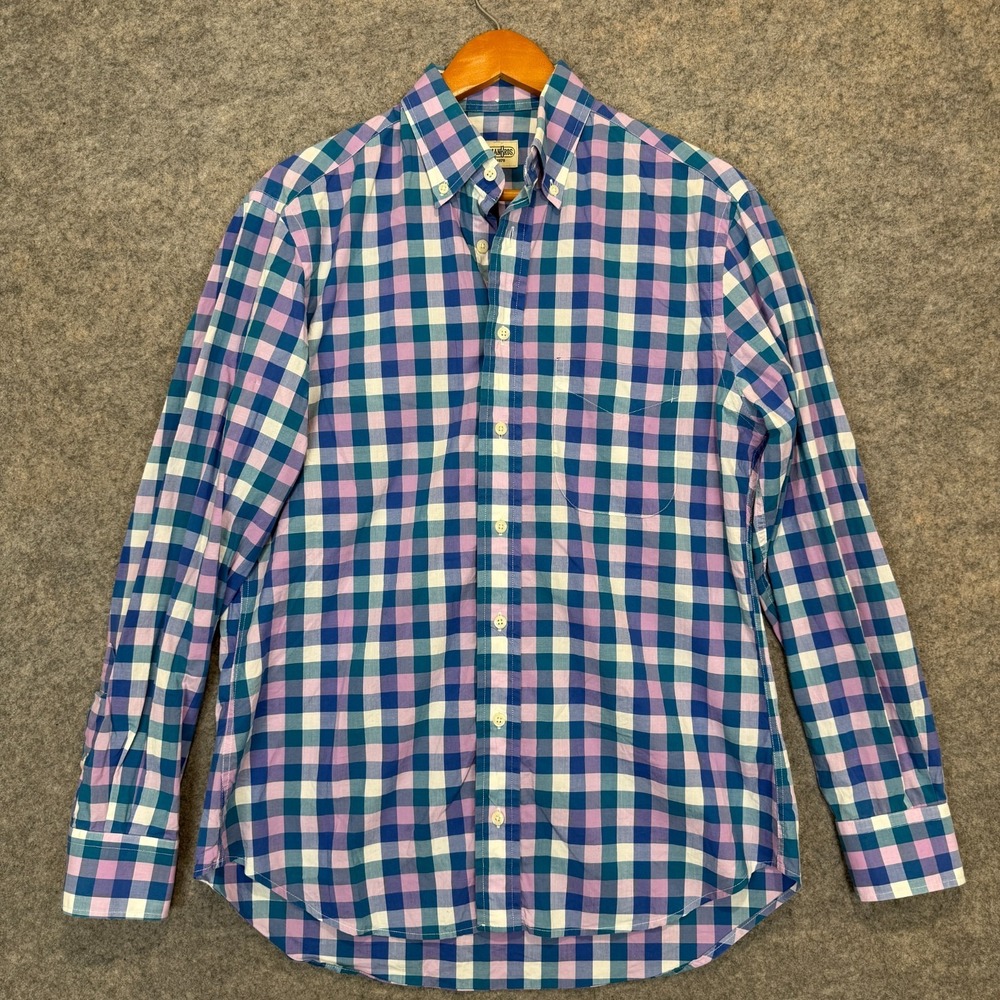 Gitman Bros Button Down Shirt Mens Medium Pink Blue Checkered Cotton USA *Flaw*